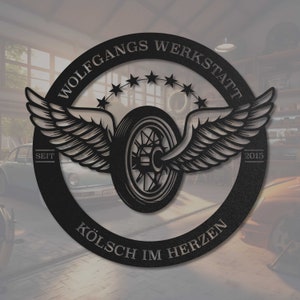 Mechanic Shop Personalized Garage Metal Sign | Winged Wheel Customizable Sign for Car Enthusiasts | Special and Unique Gift for Garage Owner