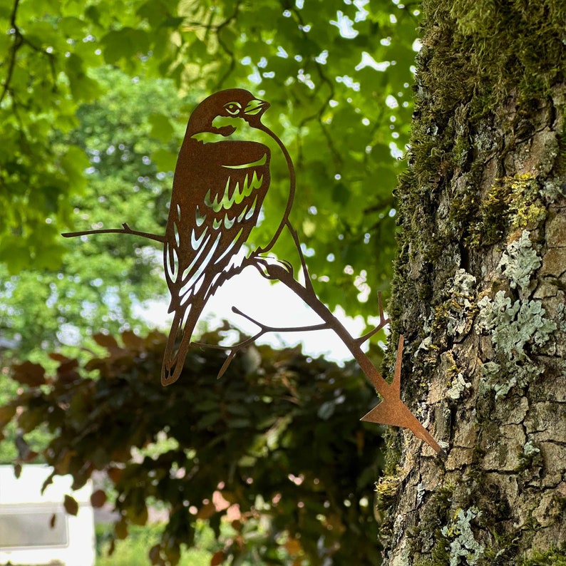Spatz Baumstecker Vogel Gartenstecker Rustikales Outdoor Dekor Perfektes Geschenk für Vogel-Enthusiasten Natur Dekor Geschenk für sie Bild 2