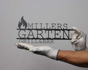 Benutzerdefinierte BBQ Metallplakette | Personalisiertes Grillmeister-Geschenk | Namensschild für Ihren Grillplatz im Freien | Einzigartiges und besonderes Grillgeschenk