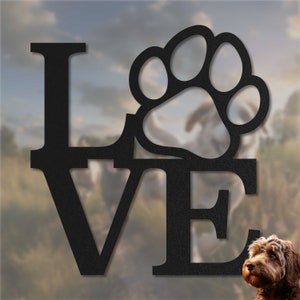Love Metal Sign with Paw | Simple Decor for Dog Lovers | Special Gift for Dog Owner | Unique Design for Pet Lover
