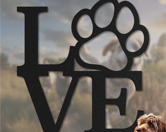 Love Metal Sign with Paw | Simple Decor for Dog Lovers | Special Gift for Dog Owner | Unique Design for Pet Lover