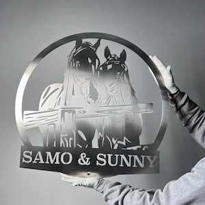 Two Horses Custom Metal Sign | Personalized Metal Artwork Celebrating Equine Companions | Unique Horse Riding Gift - Ideal for Horse Lovers