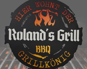 Personalisiertes Grillkönig Metallschild | Hochwertige BBQ Deko | Handgefertigte Garten Wandkunst | Geschenk für Barbecue Meister