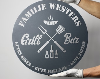 Benutzerdefiniertes Grill Master Metallschild | Einzigartiges Grillgeschenk für den Grill-Guru | Personalisiertes Namensschild für Ihren Grillplatz im Freien | Besonderes Dekor