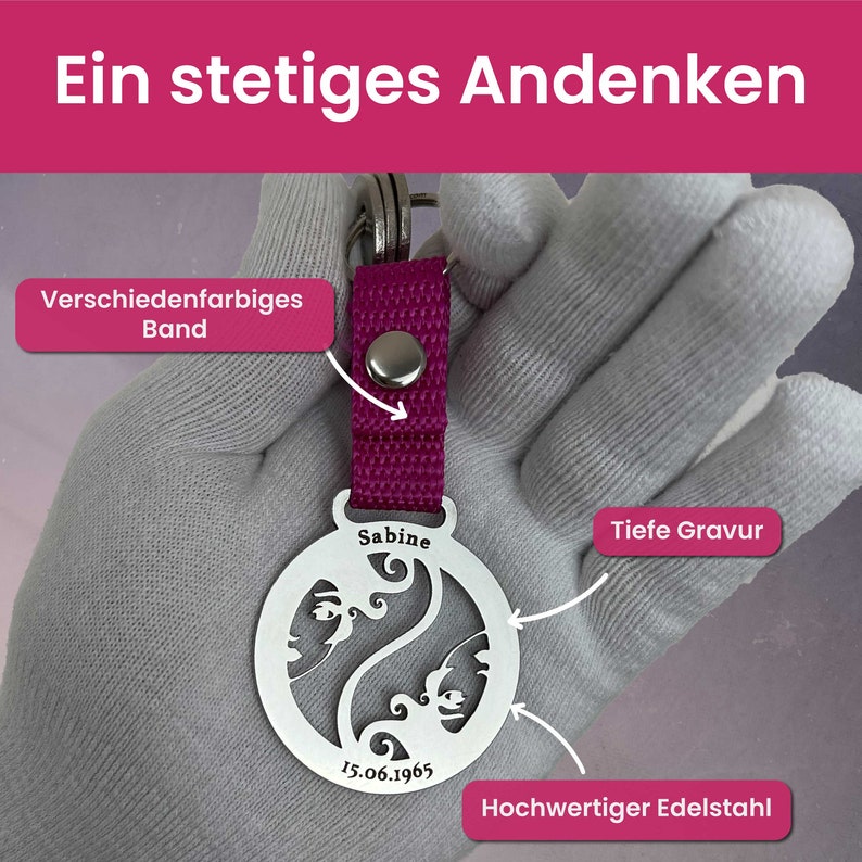 Kundenspezifisches Zwillings-Gesicht-Tierkreis Schlüsselband Personalisierte Astrologie Charm Zwillinge Geschenk Sternzeichen Enthusiast Geschenk Besonderes und einzigartiges Geschenk Bild 5