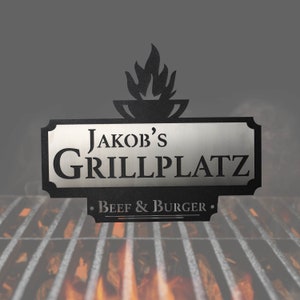 Personalized Grill Area Sign | Custom-Made Metal Decoration | Grill Area Enhancement | Grilling Gift | Grill Sign with Name | Gift for Dad&#39;s