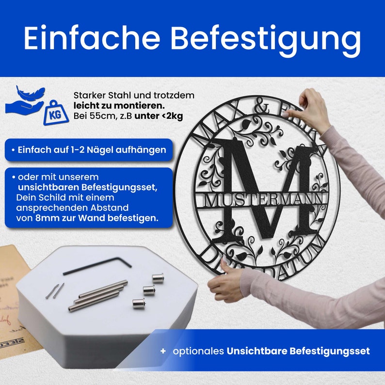 Personalisiertes Namensschild aus Metall Perfektes Hochzeitsgeschenk, Monogramm Wanddeko mit Nachnamen für Paare, Einzigartiges Geschenk Bild 7