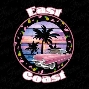 East Coast SVG/JPG/PNG Design File, Old Car, Cadillac, Pink, Digital Download