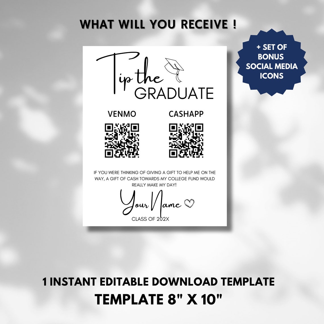 Graduation Party Sign Graduation Gift Sign QR Code Sign Tip the ...