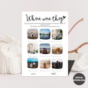 Bridal Shower Party Game Where Were They Minimalist Photo Guessing Game Card Printable Couples Shower Game Canva Editable Download
