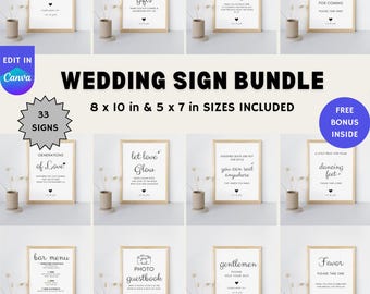 Paquete de plantillas minimalistas para letreros de boda / Decoración moderna para recepciones, paquetes, plantilla de Canva (descarga digital)