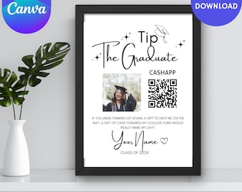 Graduation Party Sign | Graduation Gift Sign | QR Code Sign | Tip The Graduate | Venmo Sign | CashApp Sign | Paypal Sign | Digital Download