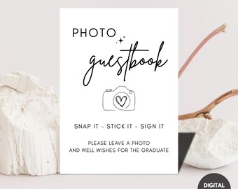Photo Guestbook Sign For Graduation Party, Photo Sign Our Guestbook, Class of 2025 Party Decor, Editable, Polaroid Grad Guestbook, Canva