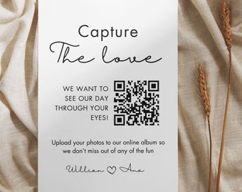Wedding Photo QR Code Sign, Editable Canva Template (Digital Download)