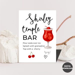 Graduation Shirley Temple Bar Sign, Minimalist Table Sign, Mocktail Menu Sign, Printable Grad Decor, Instant Download, Bar Drink Sign Canva