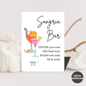 Minimalist Sangria Bar Sign Template, Modern Sangria Station Printable, Simple Watercolor Sangria Sign Editable, Signature Drink Bar Sign