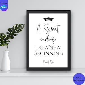 Graduation Dessert Table Sign Printable Template, Graduation Party Treat Table Sign, Candy Bar Sign Template Canva, A Sweet Ending Sign