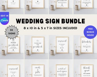 Editable Wedding Signage Bundle, Modern Minimalist Design (Canva Template)