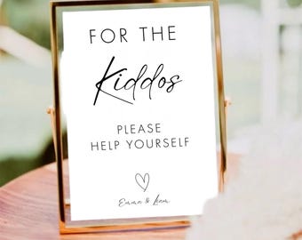 Kids Wedding Activities Table Sign, For the Kiddos Sign Template, Wedding Kids Activity, Wedding Kids Games, Kids Activity Box Sign, Canva