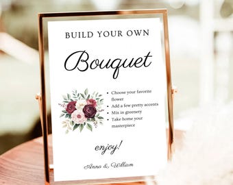 Build a Bouquet Sign | Minimalist Wedding Flower Bar (Editable Canva Template)