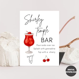 Graduation Shirley Temple Bar Sign, Minimalist Table Sign, Mocktail Menu Sign, Printable Grad Decor, Instant Download, Non Alcoholic Drinks