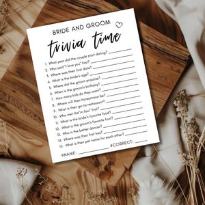 Braut und Bräutigam Trivia-Spiel, minimalistische Brautparty (Canva editierbarer Download)
