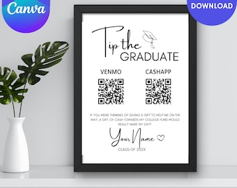 Graduation Party Sign | Graduation Gift Sign | QR Code Sign | Tip The Graduate | Venmo Sign | CashApp Sign | Paypal Sign | Digital Download