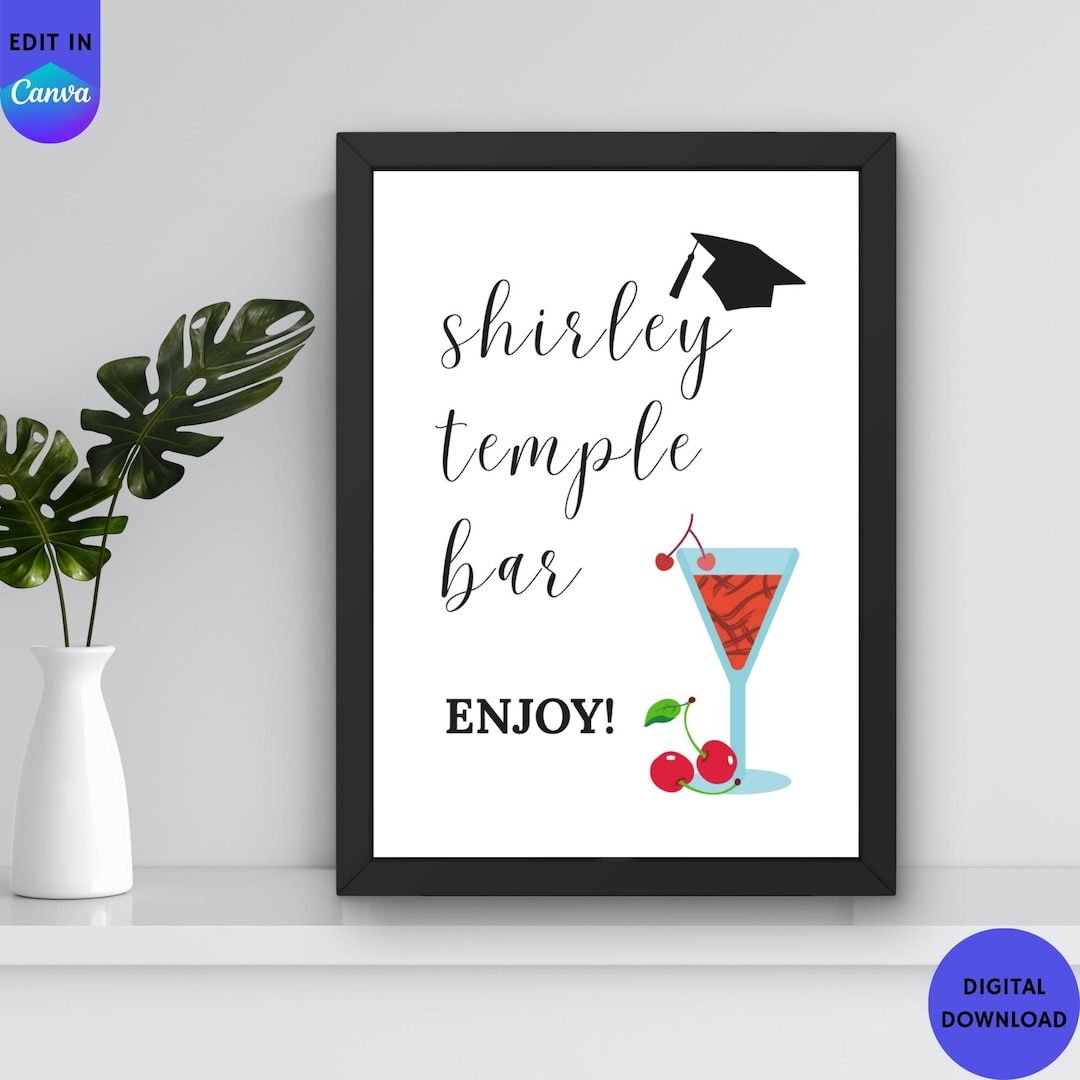Graduation Shirley Temple Bar Sign: Minimalist Printable Decor (digital ...