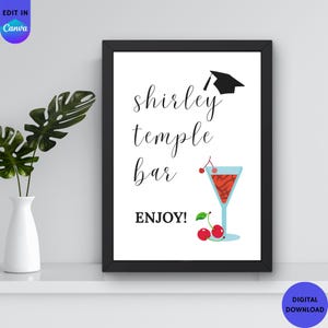Graduation Shirley Temple Bar Sign, Minimalist Table Sign, Mocktail Menu Sign, Printable Grad Decor, Instant Download, Non Alcoholic Drinks