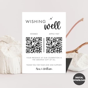 Letrero con código QR de pozo de los deseos, letrero moderno para caja registradora de bodas, código QR para fondo de luna de miel, letrero minimalista con código QR de Venmo para luna de miel