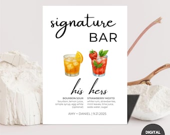 Editable Signature Drink Sign: Modern Wedding Bar Menu Template (Digital Download)