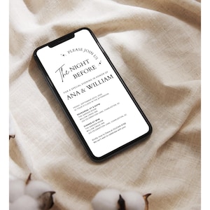 Electronic Rehearsal Dinner Invitation Template, Minimalist Digital Rehearsal Dinner Invite, The Night Before Wedding Invitation, Editable