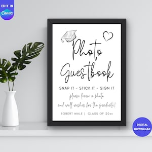 Photo Guestbook Sign For Graduation Party, Photo Sign Our Guestbook, Class of 2025 Party Decor, Editable, Polaroid Grad Guestbook, Canva
