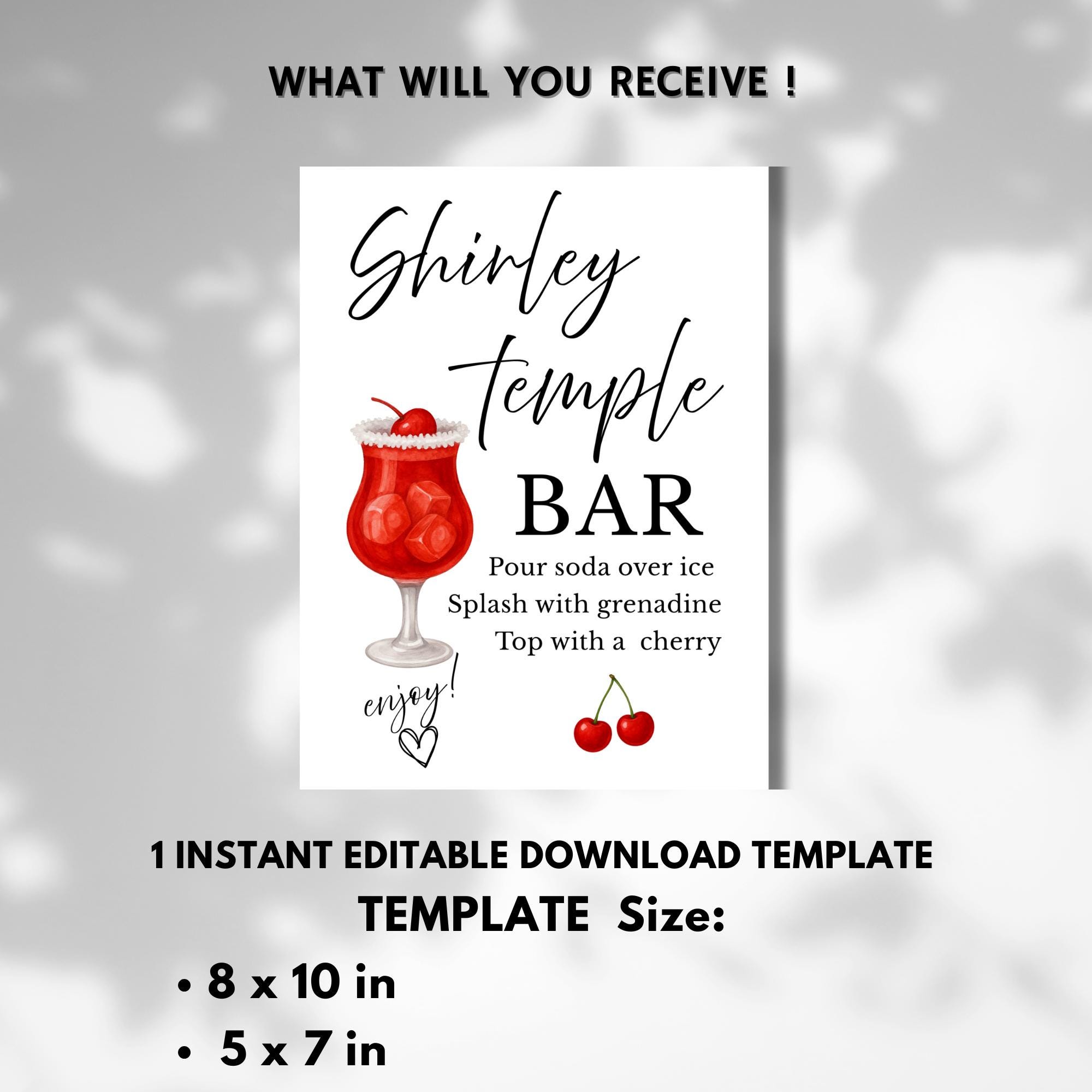 Graduation Shirley Temple Bar Sign, Printable Mocktail Menu (digital ...