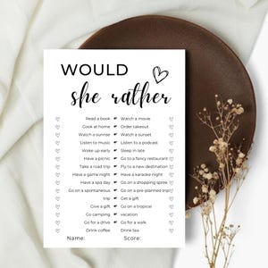 Would She Rather Bridal Shower Game, Customized Bridal Shower Games, This or that Bridal game, Personalized Bridal Games, Canva tempale
