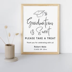 Graduation is Sweet Sign Template, Graduation Candy Bar Sign, Grad Party Dessert Table Sign, Graduation Treat Table Sign, Editable Canva
