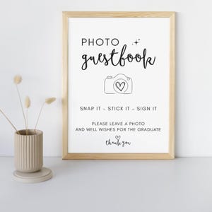Photo Guest Book Sign Graduation Party, Modern Minimalist Photo Guestbook Grad Party Class of 2025 Decor Editable, Polaroid Grad Guestbook