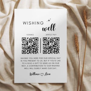 Wishing Well QR Code Wedding Sign Template, Printable Minimalist Modern Wedding Cash Registry Sign, Honeymoon Fund QR Code, Canva Template