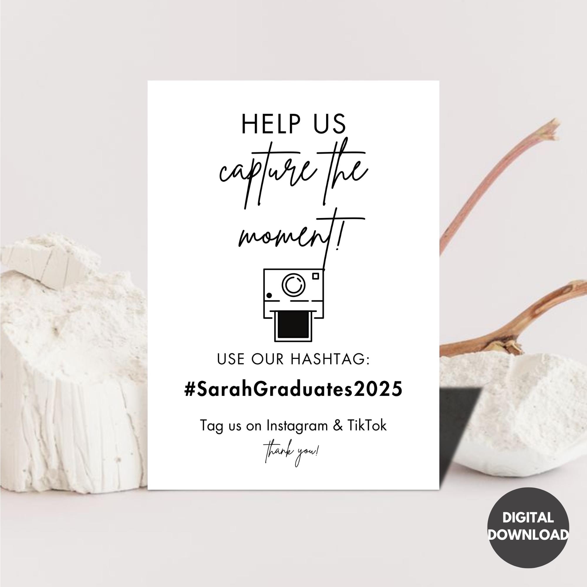 Graduation Photo Sign Template: Editable Hashtag Design (digital ...