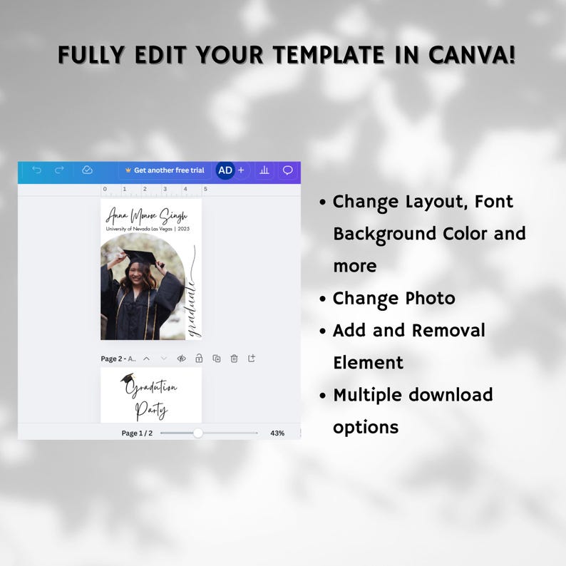 Graduation Interface Modern Graduation Announcement Card Template, Photo Invite (digital ...