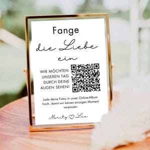 Minimalistisches Hochzeitsschild mit QR Code, Fange die Liebe ein, Foto Upload Schild für Gäste, Personalisierbares Wedding Sign, Canva