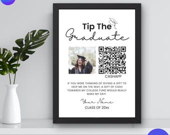 Graduation Cash Gift Sign | QR Code Payment, Canva Template (Digital Download, 5x7 & 8x10 inches)