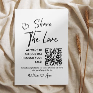 Share The Love QR Code Sign, Wedding Photo Sign Printable, Capture The Love Sign, Scannable Photo Sharing Sign, Editable Template, Canva