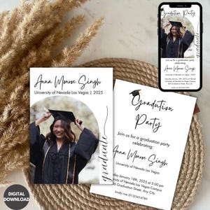 Modern Graduation Announcement Card, Minimalist Senior Announcement Card, Graduation Party Invite Template, Multiple Photo Graduation card