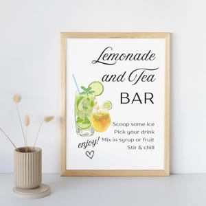 Limonade & Eistee Bar Schild Mocktail Druck, Signature Drink Menü Vorlage Poster Nicht alkoholische Grad Baby Brautdusche Dekor