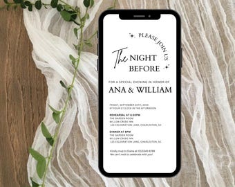 Minimalist Rehearsal Dinner Invitation Template, Digital Wedding Evite, Editable Modern Night Before Invite