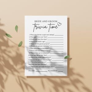 Trivia Game For Bride And Groom, Minimalist Bridal Shower Game, Who Knows The Couple Best, Engagement Party game, Canva Editable Download