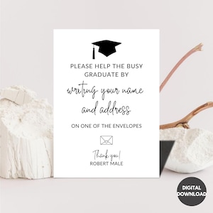 Hilfe The Busy Graduate Sign, Graduierung 2025 Table Signage, druckbare Abschlussfeier Schild, Adresse das Umschlagschild Digitaler Download