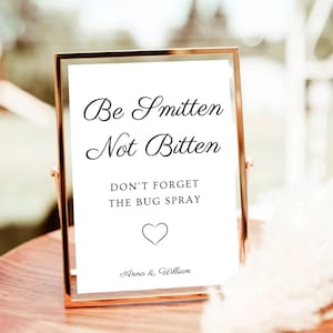 Bug Spray Available, Bug Spray Sign, Minimalist Outdoor Wedding Ceremony, Be Smitten Not Bitten, Bug Spray Sign Printable Template, Canva