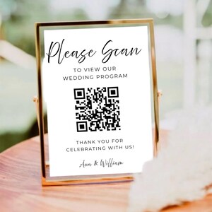 Minimalist Wedding QR Code Sign: Editable Canva Template (5x7 & 8x10) (Digital Download